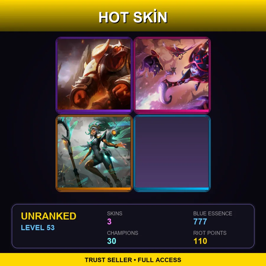 LAS | Lv53 | Unranked | 3 Skin | 30 Champ — LoL account