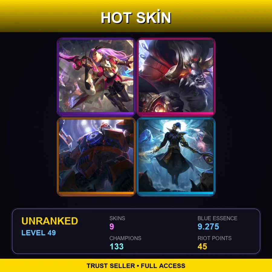 SG | Lv49 | Unranked | 9 Skin | 133 Champ