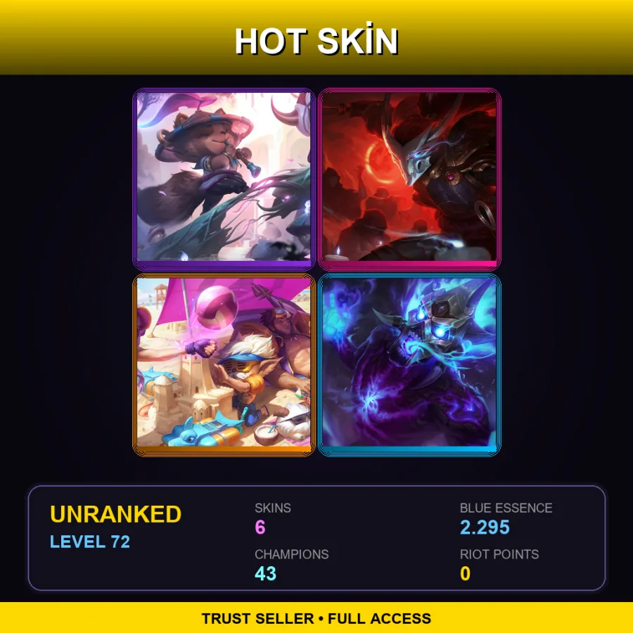 LAS | Lv72 | Unranked | 6 Skin | 43 Champ — LoL account
