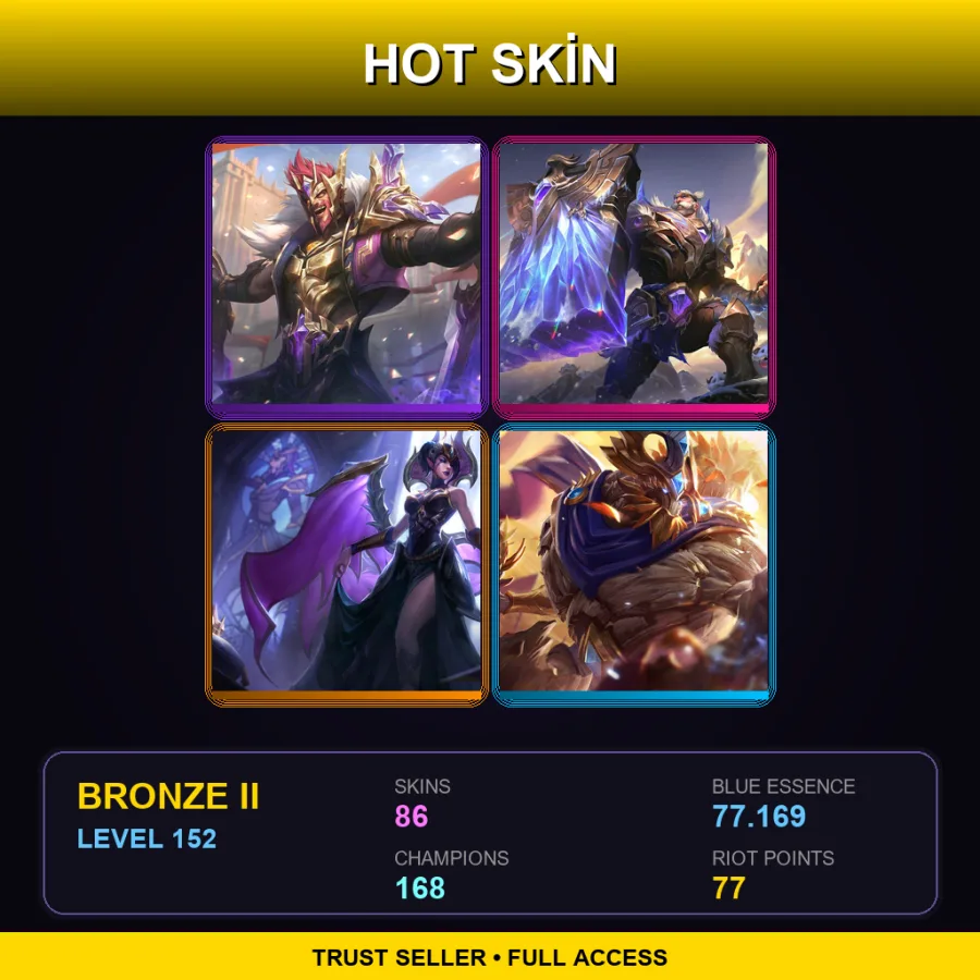 EUW | Lv152 | Bronze II | 86 Skin | 168 Champ