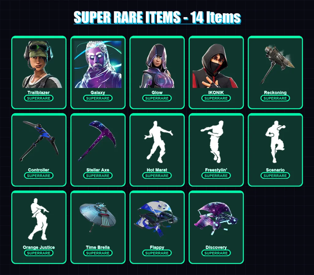 [PS4/PS5/XBOX/PC] | Trailblazer | Galaxy | Glow | IKONIK | The Ice King | 106 skin | 102 pickaxe | 120 emote | 109 glider | Lv1625