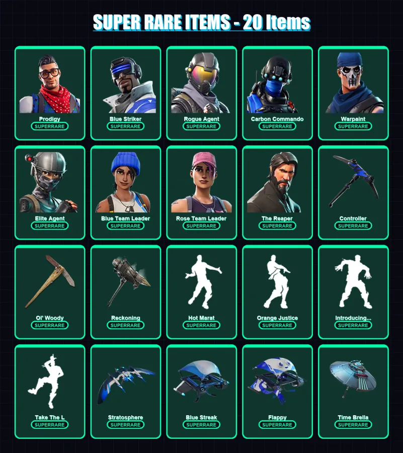 [PS4/PS5/XBOX/PC] | Prodigy | Blue Striker | Rogue Agent | Carbon Commando | Warpaint | 121 skin | 138 pickaxe | 162 emote | 133 glider | Lv2023 — Fortnite account