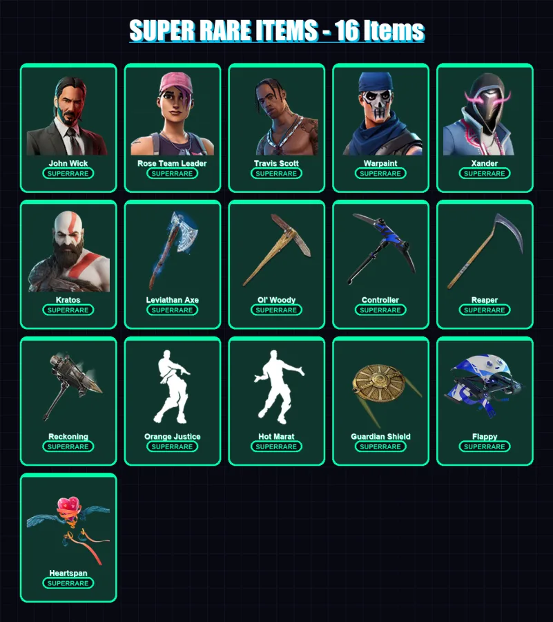 [PC/XBOX] | John Wick | Rose Team Leader | Travis Scott | Warpaint | Xander | 161 skin | 165 pickaxe | 153 emote | 154 glider | Lv2080