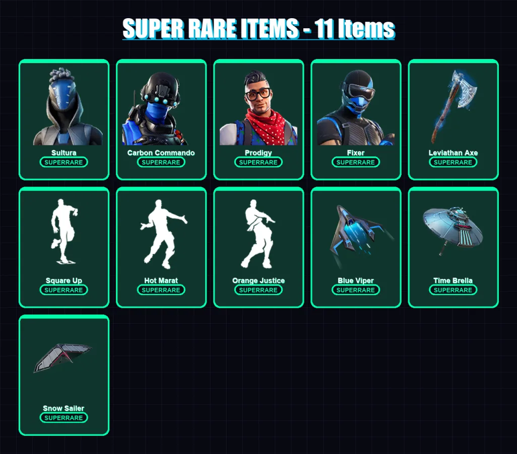 [PS4/PS5/XBOX/PC] | Sultura | Carbon Commando | Prodigy | Fixer | Blackheart | 181 skin | 175 pickaxe | 168 emote | 161 glider | Lv2748