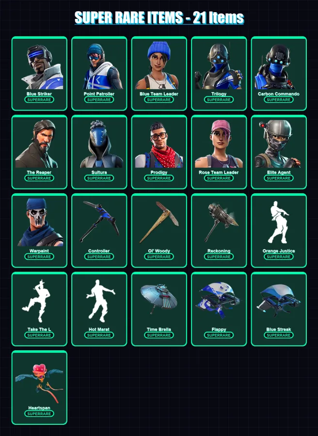 [PC/XBOX/PSN] | Blue Striker | Point Patroller | Blue Team Leader | Trilogy | Carbon Commando | 75 skin | 62 pickaxe | 75 emote | 58 glider | Lv648
