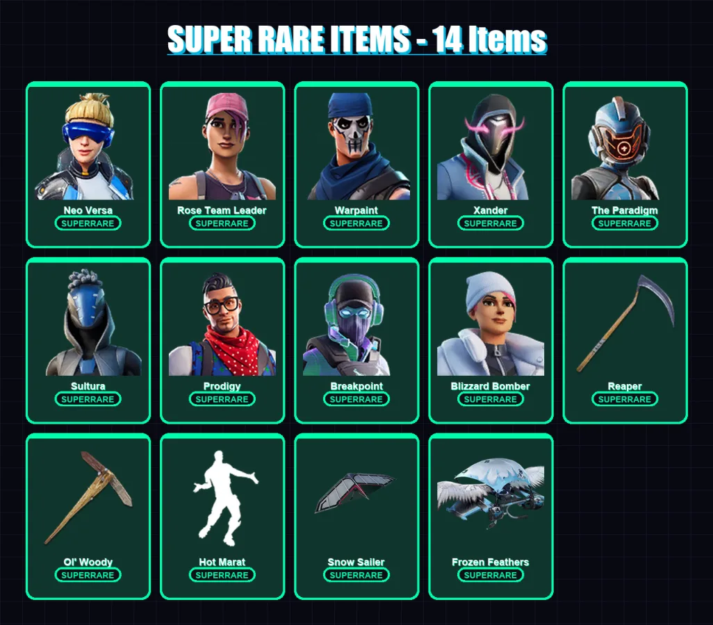 [PC/PSN] | Neo Versa | Rose Team Leader | Warpaint | Xander | The Paradigm | 151 skin | 135 pickaxe | 123 emote | 111 glider | Lv1564