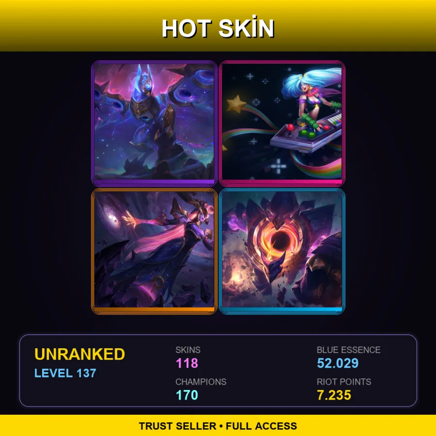 EUW | Lv137 | Unranked | 118 Skin | 170 Champ — LoL account