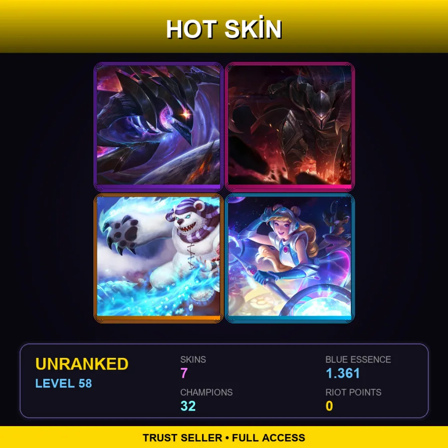 VN | Lv58 | Unranked | 7 Skin | 32 Champ — LoL account