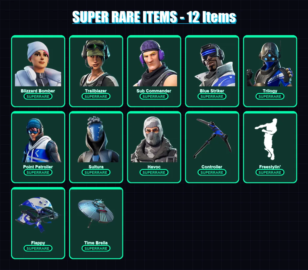[PS4/PS5/XBOX/PC] | Blizzard Bomber | Trailblazer | Sub Commander | Blue Striker | Trilogy | 64 skin | 66 pickaxe | 48 emote | 44 glider | Lv498