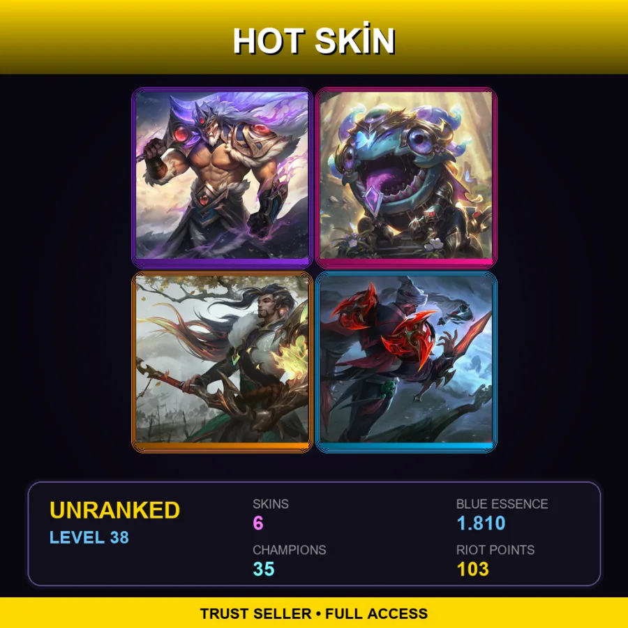 VN | Lv38 | Unranked | 6 Skin | 35 Champ — LoL account