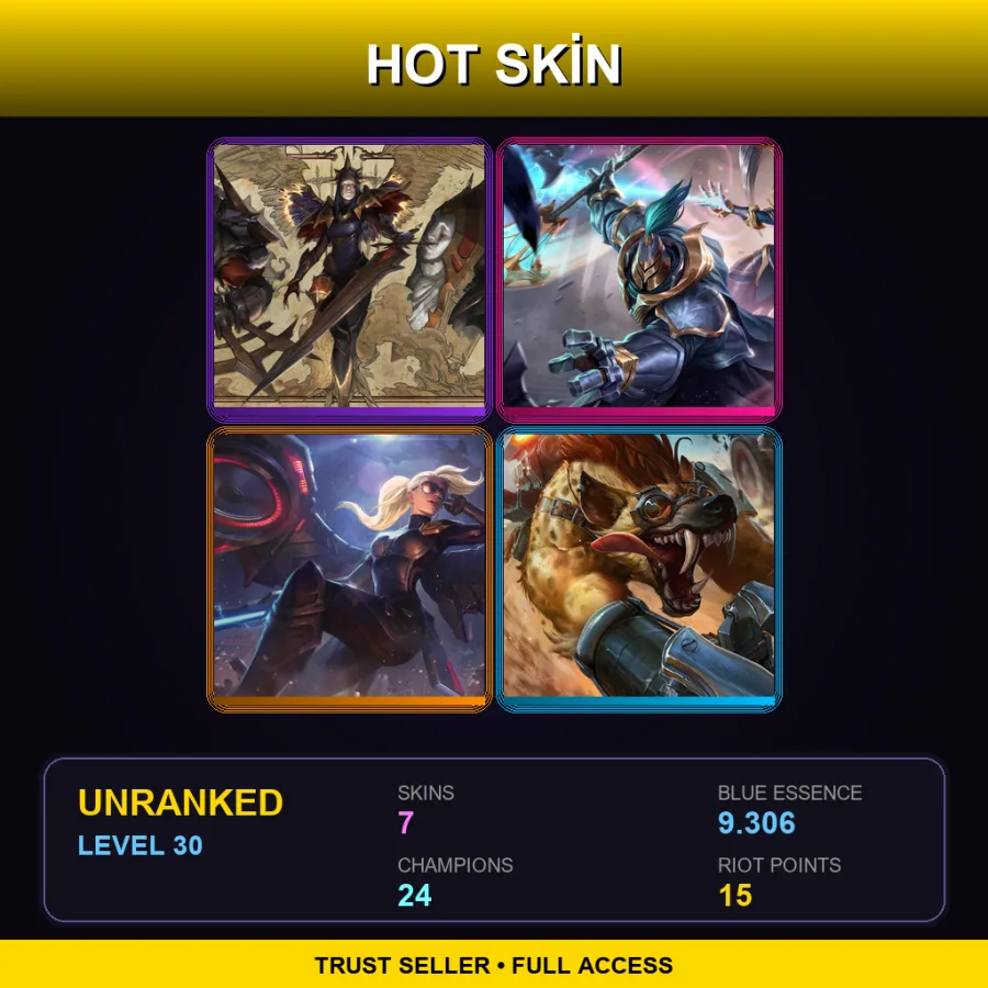 EUW | Lv30 | Unranked | 7 Skin | 24 Champ — LoL account