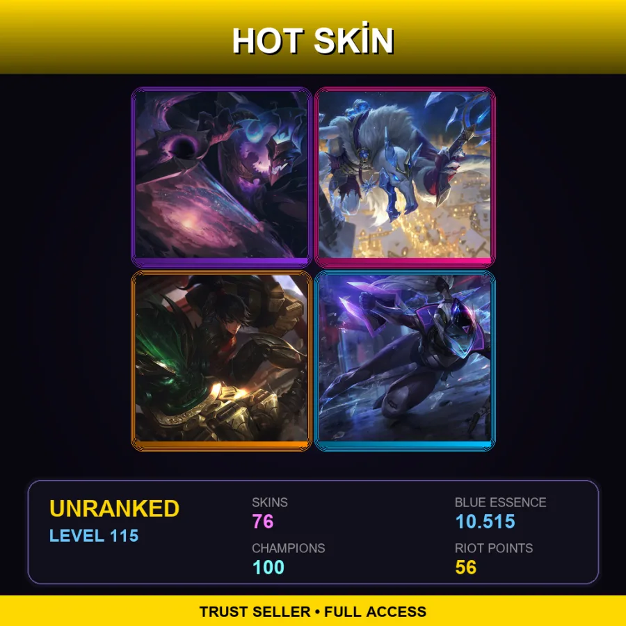 EUW | Lv115 | Unranked | 76 Skin | 100 Champ — LoL account