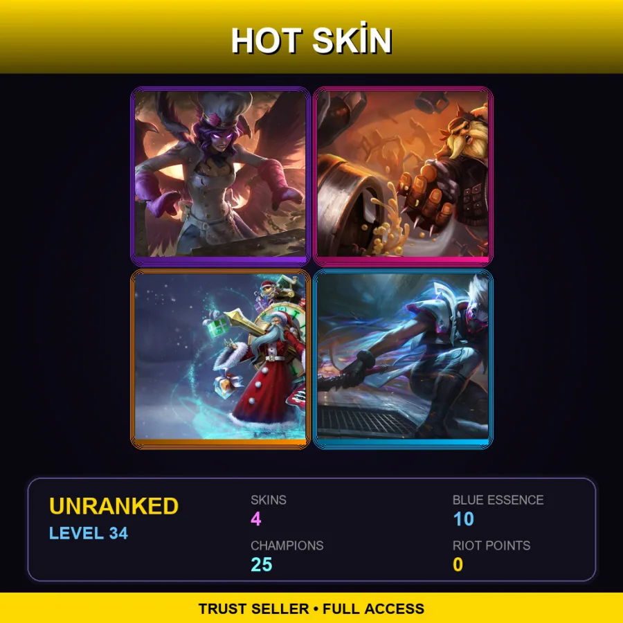 LAS | Lv34 | Unranked | 4 Skin | 25 Champ — LoL account