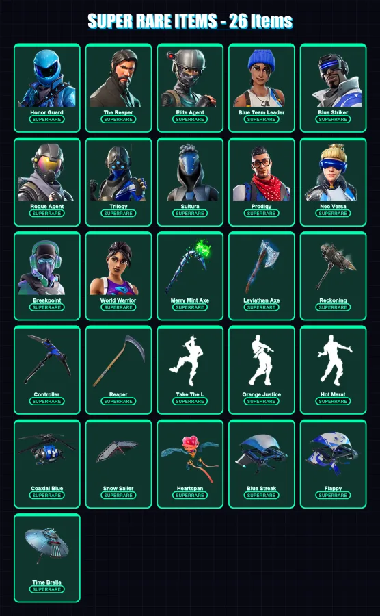 [PC/XBOX] | Honor Guard | The Reaper | Elite Agent | Blue Team Leader | Blue Striker | 226 skin | 196 pickaxe | 164 emote | 175 glider | Lv2422