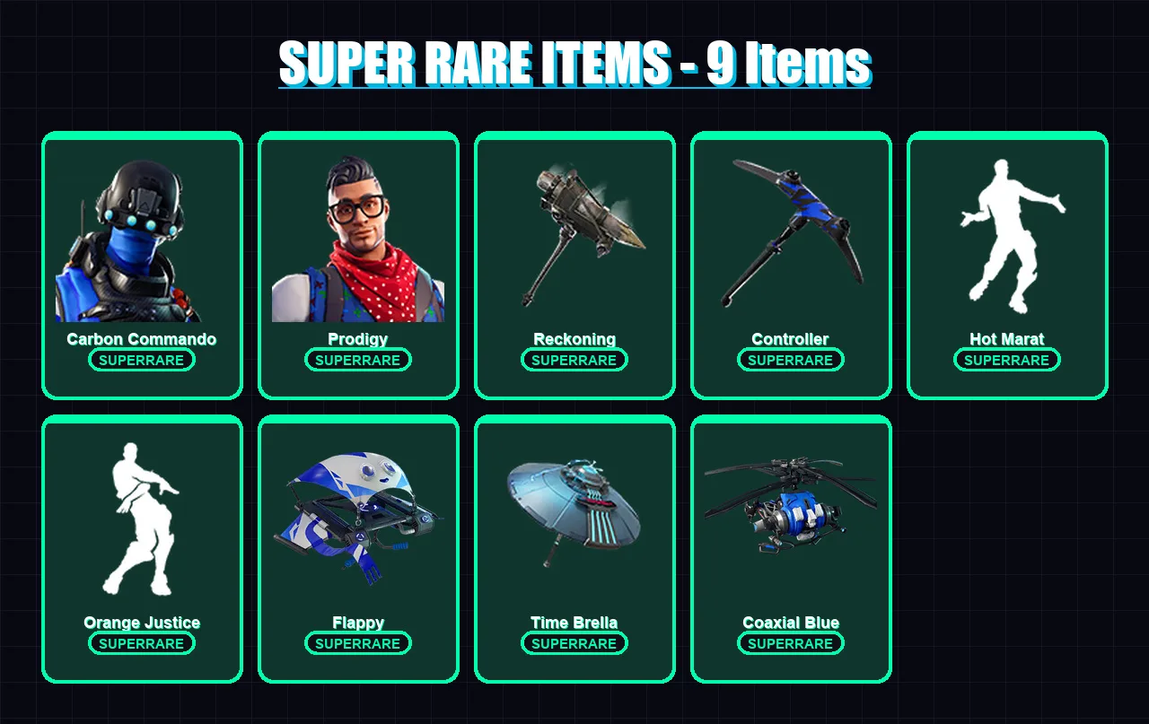 [PS4/PS5/XBOX/PC] | Carbon Commando | Prodigy | Calamity | Lynx | Fusion | 99 skin | 118 pickaxe | 105 emote | 123 glider | Lv1789