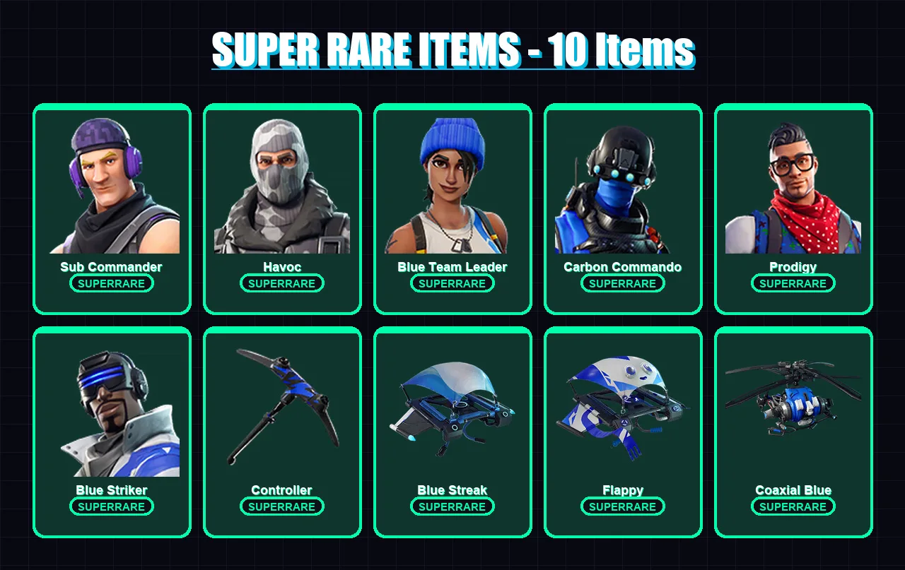 [PC/XBOX] | Sub Commander | Havoc | Blue Team Leader | Carbon Commando | Prodigy | 6 skin | 5 pickaxe | 4 emote | 7 glider | Lv104