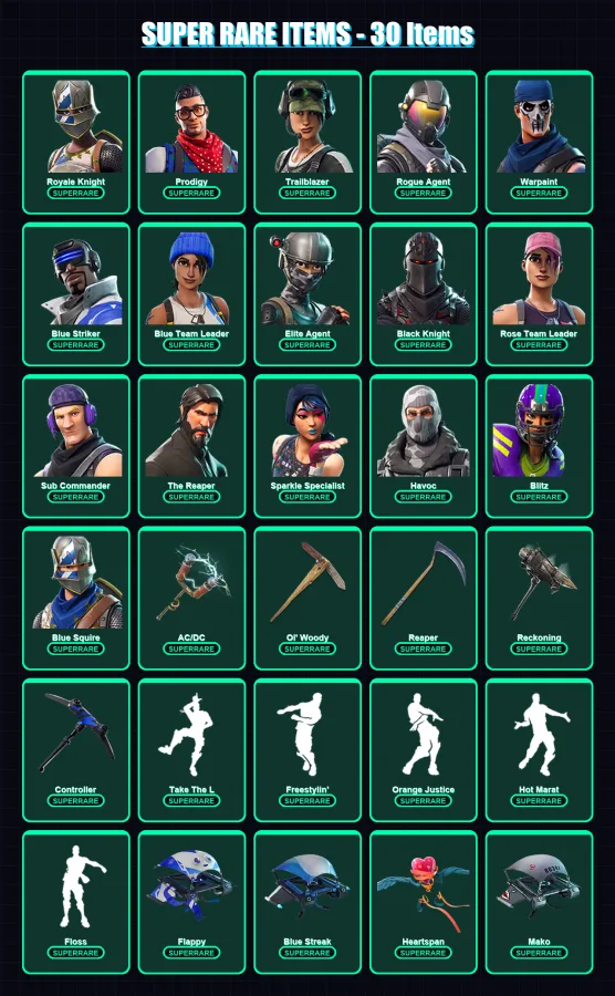[PC/XBOX] | Royale Knight | Prodigy | Trailblazer | Rogue Agent | Warpaint | 91 skin | 50 pickaxe | 50 emote | 52 glider | Lv601