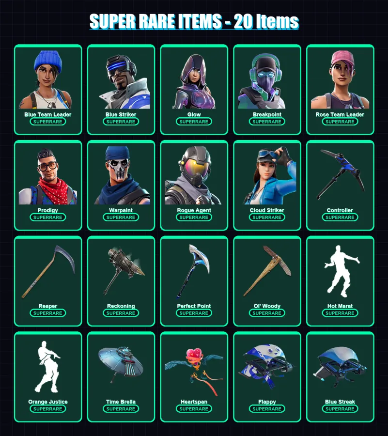 [PS4/PS5/XBOX/PC] | Blue Team Leader | Blue Striker | Glow | Breakpoint | Rose Team Leader | 83 skin | 91 pickaxe | 79 emote | 91 glider | Lv1086
