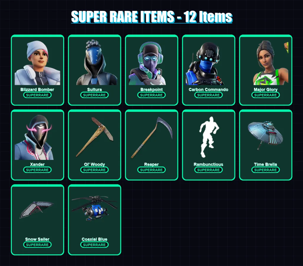 [PC/XBOX] | Polo Prodigy | Blizzard Bomber | Sultura | Breakpoint | Carbon Commando | 250 skin | 218 pickaxe | 168 emote | 180 glider | Lv2899