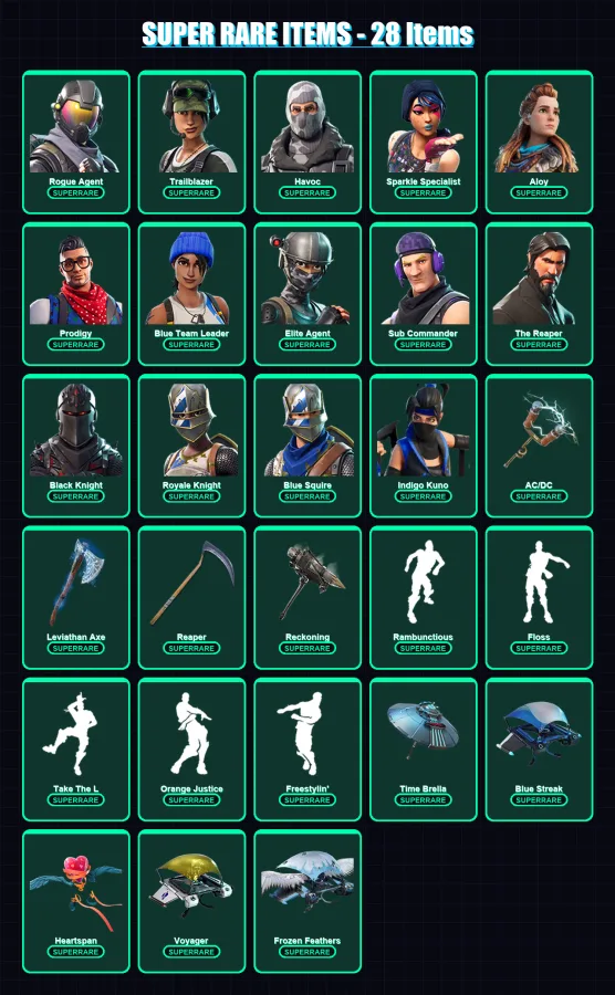 [PC/XBOX] | Rogue Agent | Trailblazer | Havoc | Sparkle Specialist | Aloy | 296 skin | 202 pickaxe | 169 emote | 174 glider | Lv2593