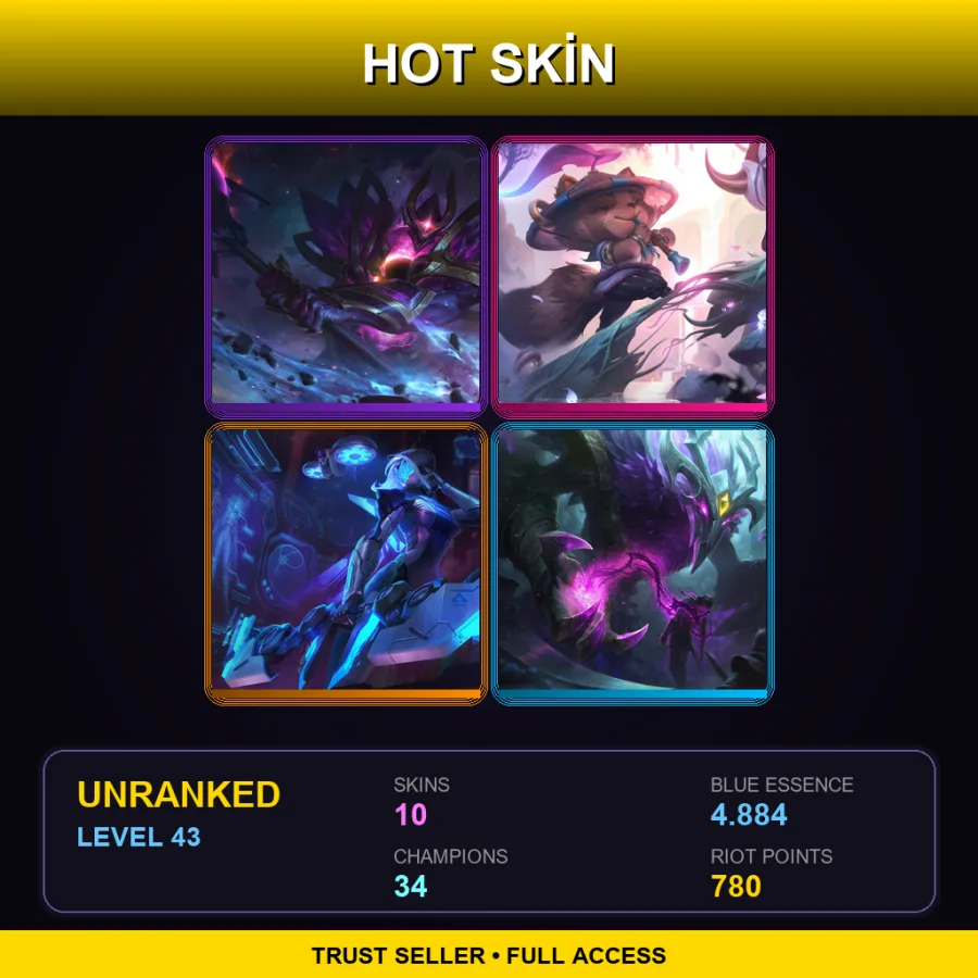 TR | Lv43 | Unranked | 10 Skin | 34 Champ — LoL account