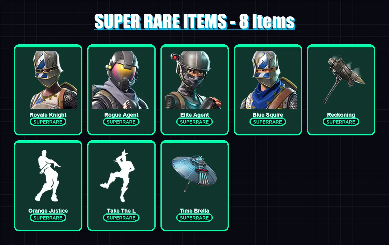 [PC/XBOX/PSN] | Royale Knight | Rogue Agent | Elite Agent | Blue Squire | Calamity | 52 skin | 44 pickaxe | 64 emote | 57 glider | Lv898