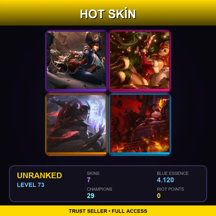 TR | Lv73 | Unranked | 7 Skin | 29 Champ — LoL account
