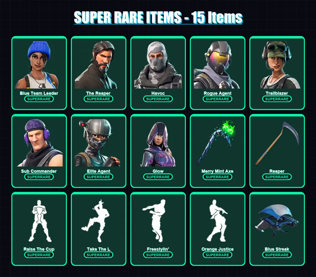 [PS4/PS5/XBOX/PC] | Blue Team Leader | The Reaper | Havoc | Rogue Agent | Trailblazer | 106 skin | 95 pickaxe | 98 emote | 78 glider | Lv1276