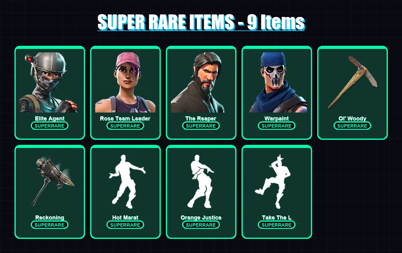 [PC/PSN] | Elite Agent | Rose Team Leader | The Reaper | Warpaint | Carbide | 76 skin | 75 pickaxe | 83 emote | 83 glider | Lv1387