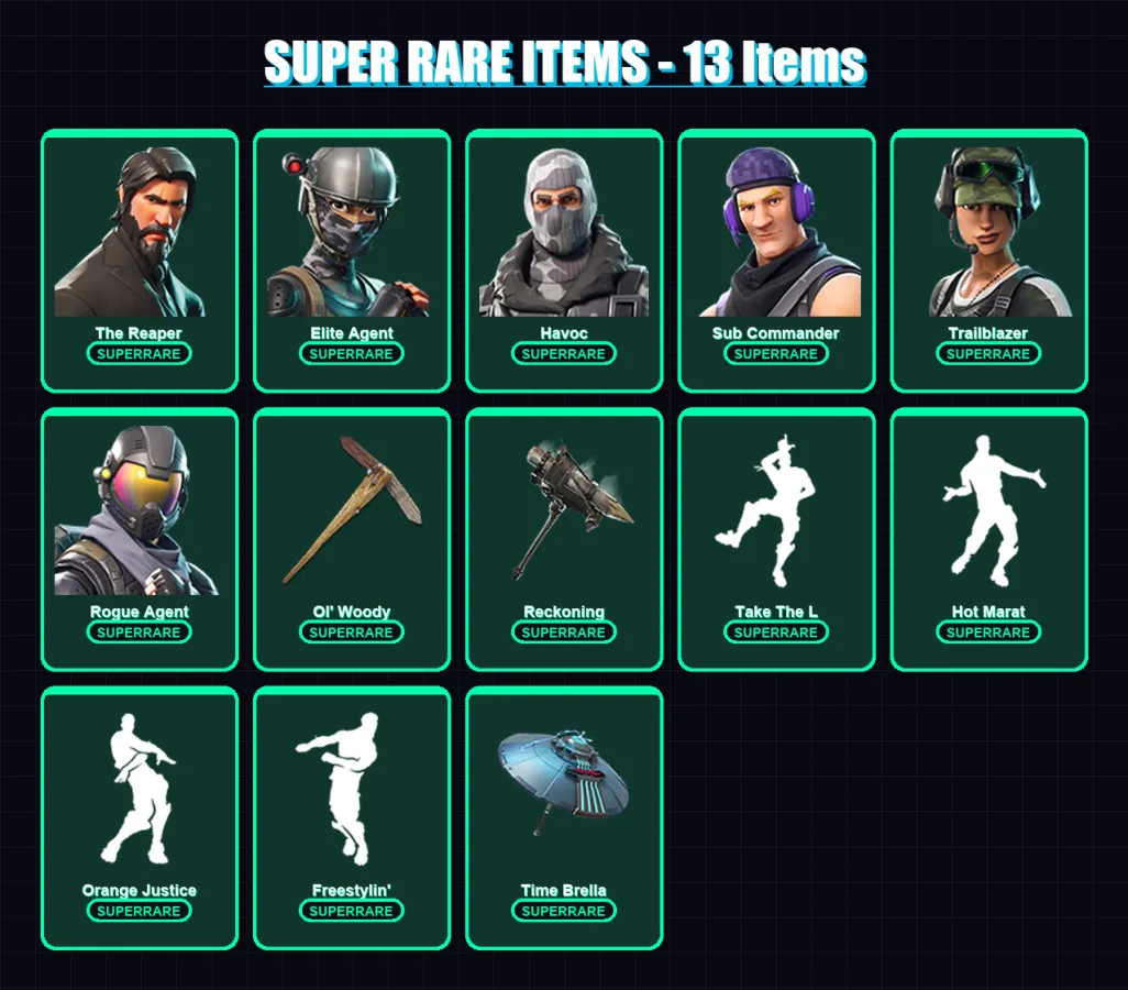 [PC/PSN] | The Reaper | Elite Agent | Havoc | Sub Commander | Trailblazer | 58 skin | 68 pickaxe | 64 emote | 73 glider | Lv997