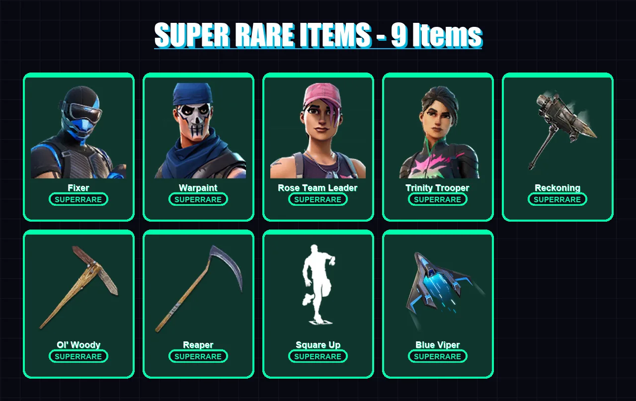 [PS4/PS5/XBOX/PC] | Fixer | Warpaint | Rose Team Leader | Trinity Trooper | Gear Specialist Maya | 59 skin | 55 pickaxe | 61 emote | 51 glider | Lv8