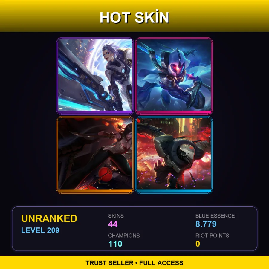 EUNE | Lv209 | Unranked | 44 Skin | 110 Champ — LoL account