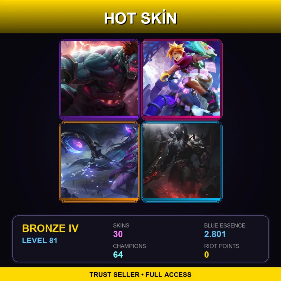 LAS | Lv81 | Bronze IV | 30 Skin | 64 Champ — LoL account