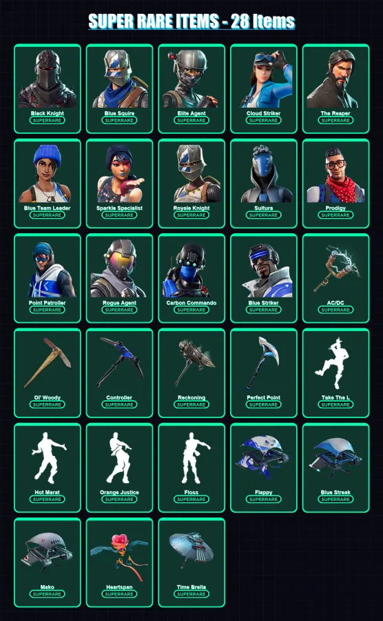 [PS4/PS5/XBOX/PC] | Black Knight | Blue Squire | Elite Agent | Cloud Striker | The Reaper | 124 skin | 98 pickaxe | 85 emote | 90 glider | Lv1346 — Fortnite account