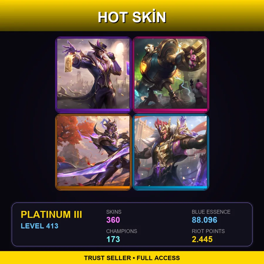 EUW | Lv413 | Platinum III | 360 Skin | 173 Champ