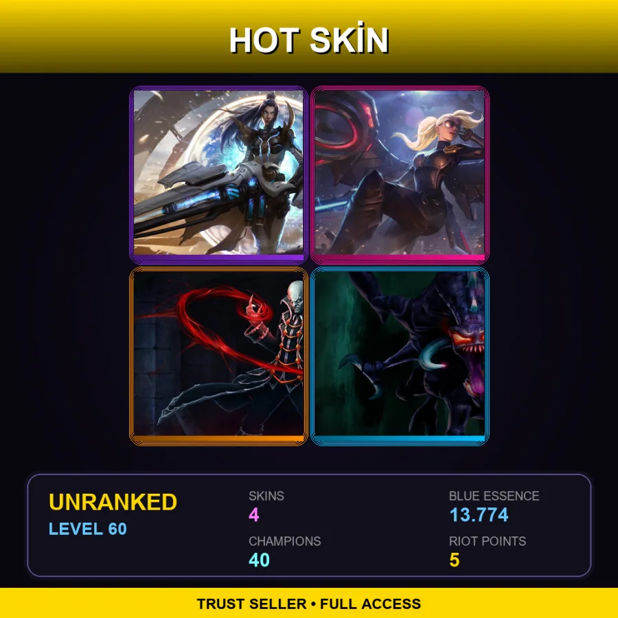 EUW | Lv60 | Unranked | 4 Skin | 40 Champ