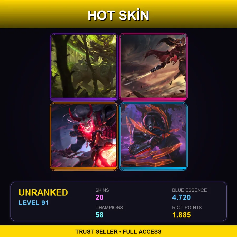 EUW | Lv91 | Unranked | 20 Skin | 58 Champ