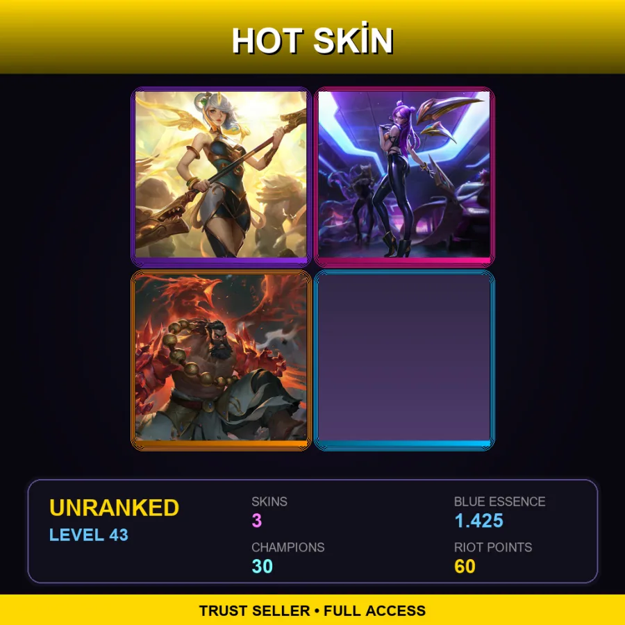 EUW | Lv43 | Unranked | 3 Skin | 30 Champ