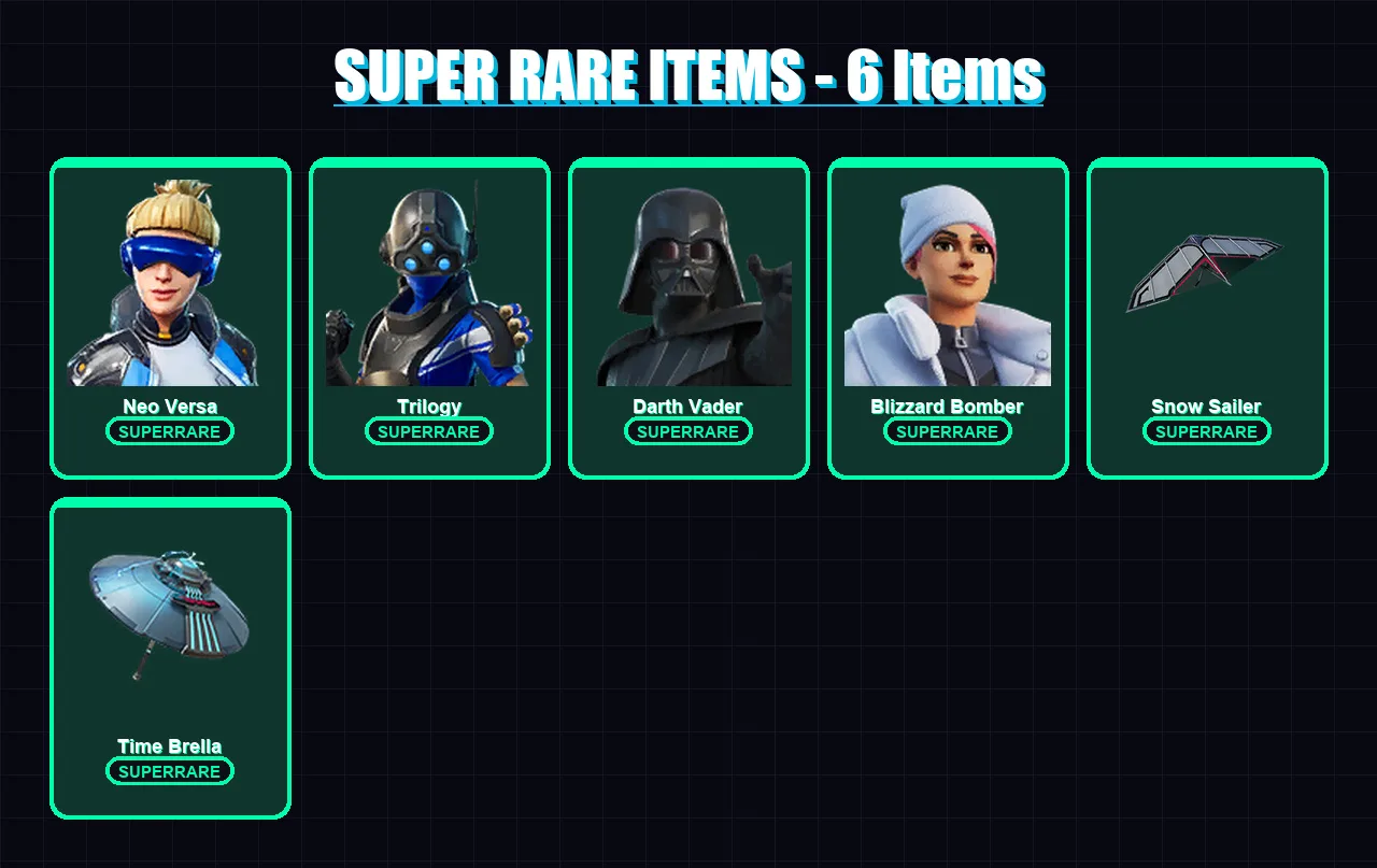 [PS4/PS5/XBOX/PC] | Neo Versa | Trilogy | Darth Vader | Blizzard Bomber | Malik | 120 skin | 170 pickaxe | 164 emote | 148 glider | Lv2097