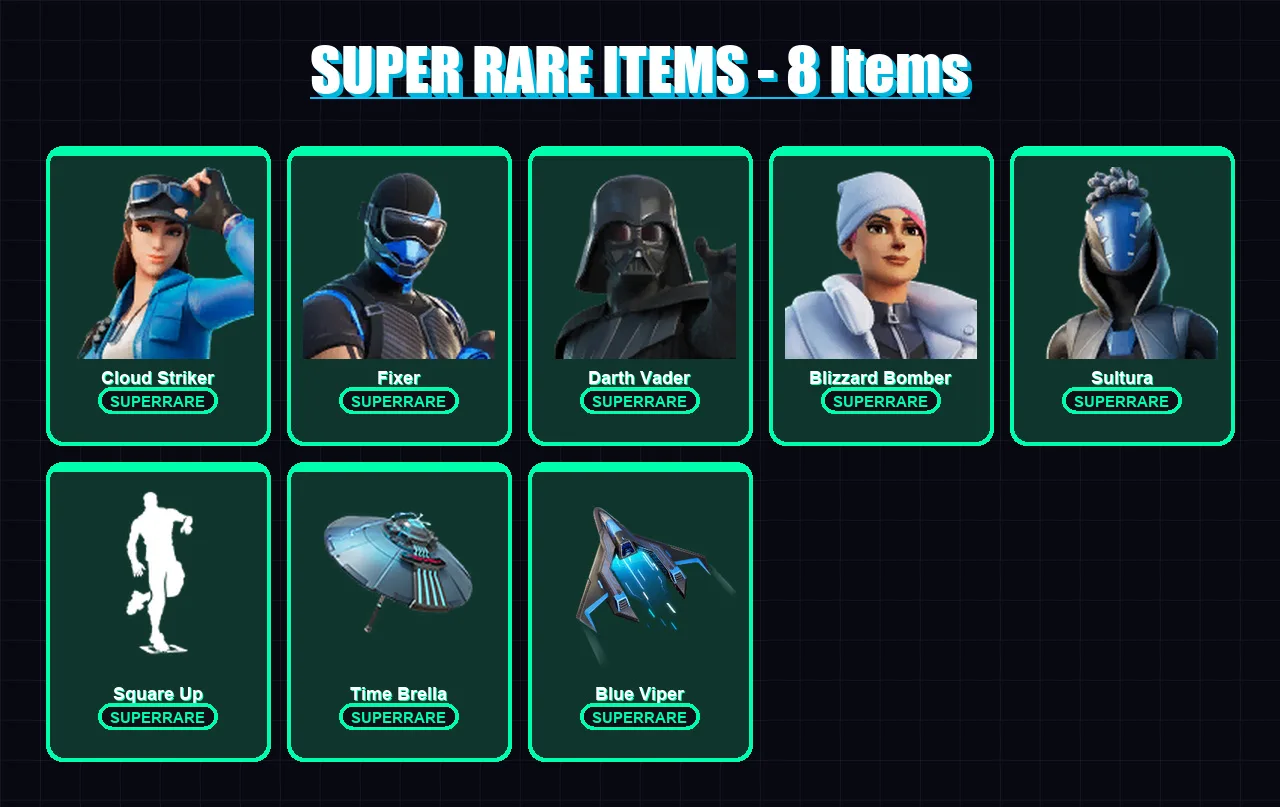 [PS4/PS5/XBOX/PC] | Cloud Striker | Fixer | Darth Vader | Blizzard Bomber | Sultura | 184 skin | 238 pickaxe | 166 emote | 207 glider | Lv3053