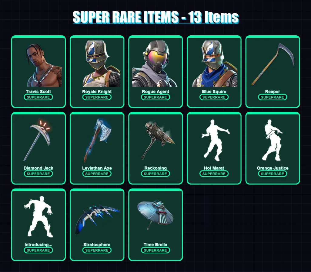 [PC/XBOX] | Travis Scott | Royale Knight | Rogue Agent | Blue Squire | The Ice King | 133 skin | 154 pickaxe | 121 emote | 125 glider | Lv2261