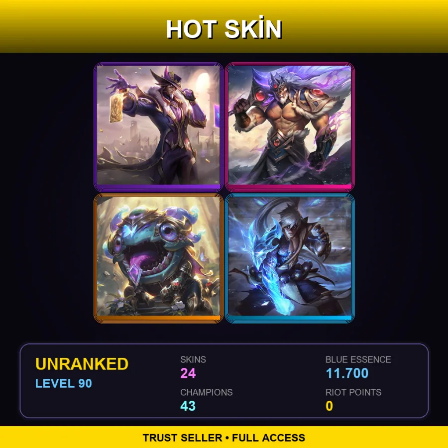 LAS | Lv90 | Unranked | 24 Skin | 43 Champ — LoL account