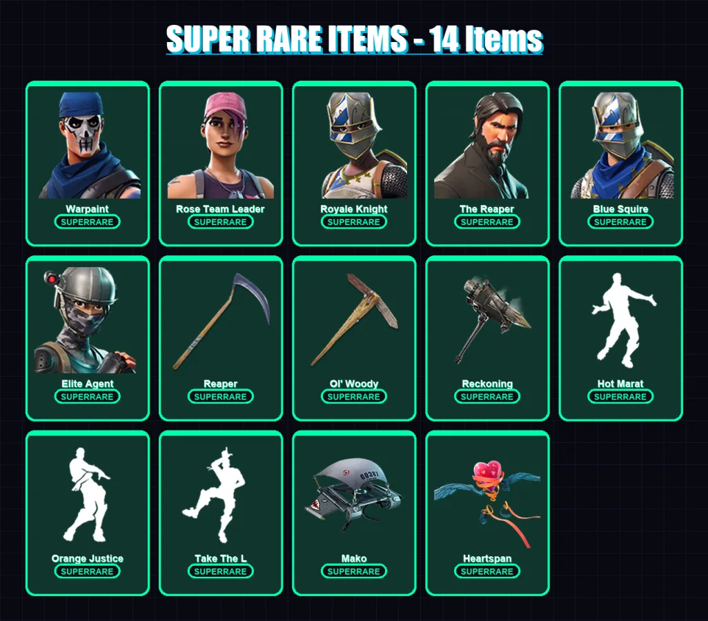 [PS4/PS5/XBOX/PC] | Warpaint | Rose Team Leader | Royale Knight | The Reaper | Blue Squire | 39 skin | 28 pickaxe | 34 emote | 37 glider | Lv479