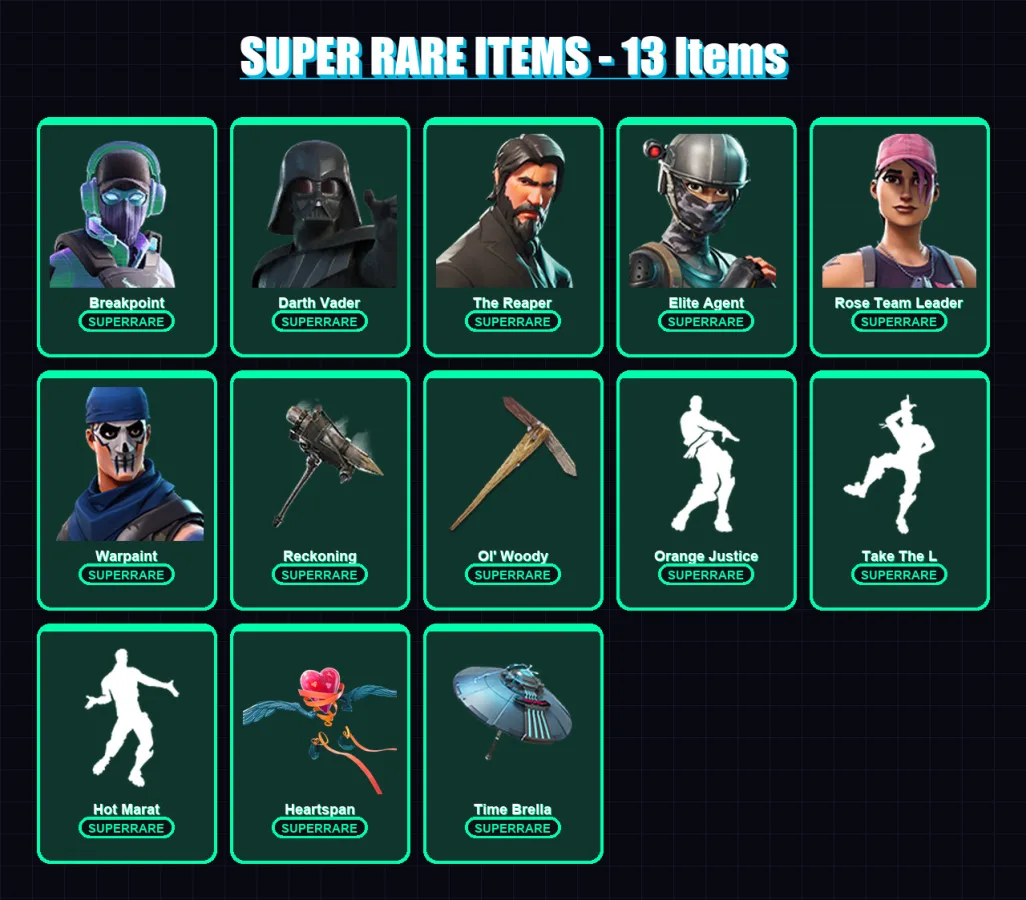 [PC/XBOX/PSN] | Breakpoint | Darth Vader | The Reaper | Elite Agent | Rose Team Leader | 186 skin | 197 pickaxe | 172 emote | 192 glider | Lv2864