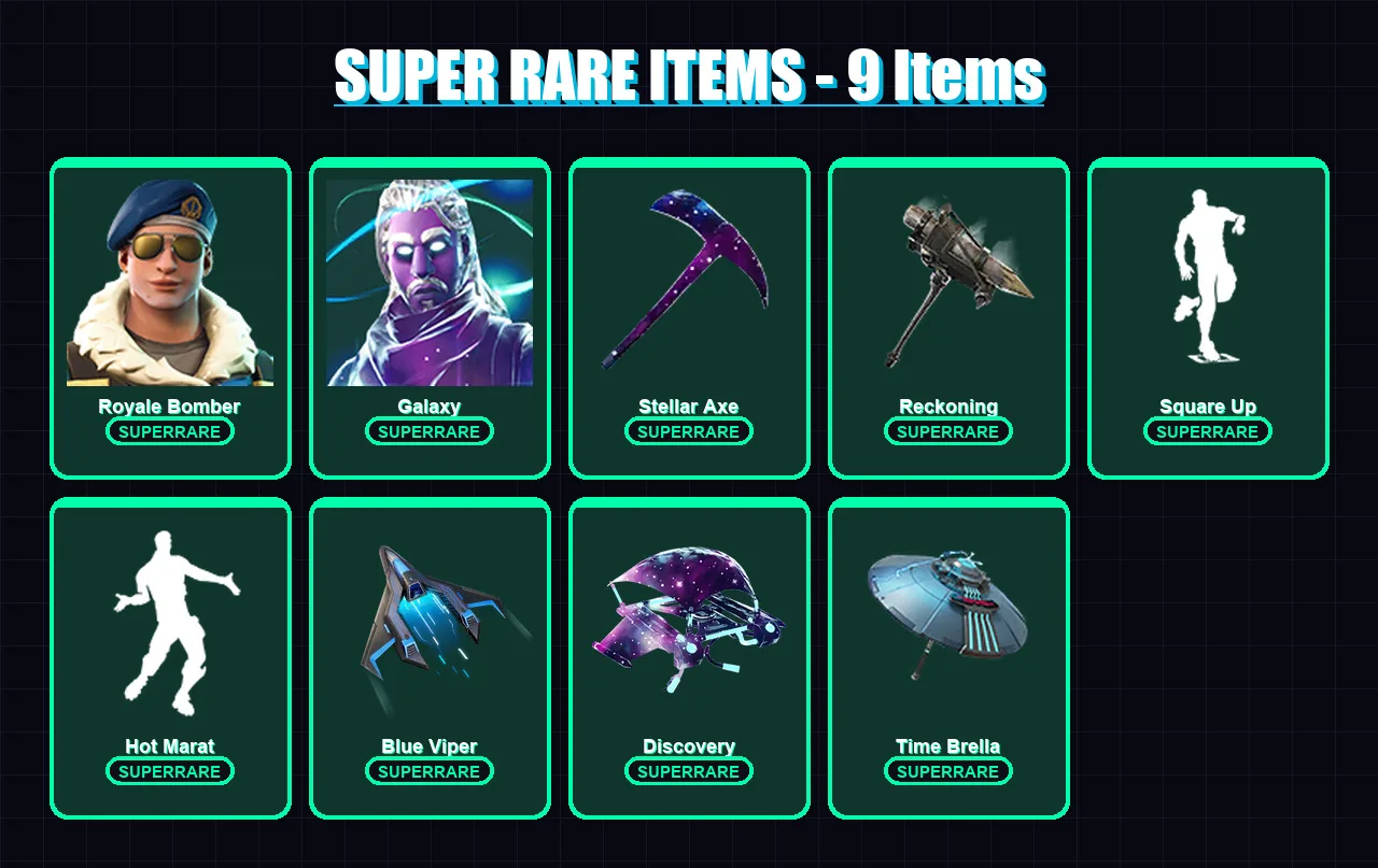 [PS4/PS5/XBOX/PC] | Royale Bomber | Galaxy | The Prisoner | Hybrid | Lynx | 34 skin | 64 pickaxe | 62 emote | 76 glider | Lv977