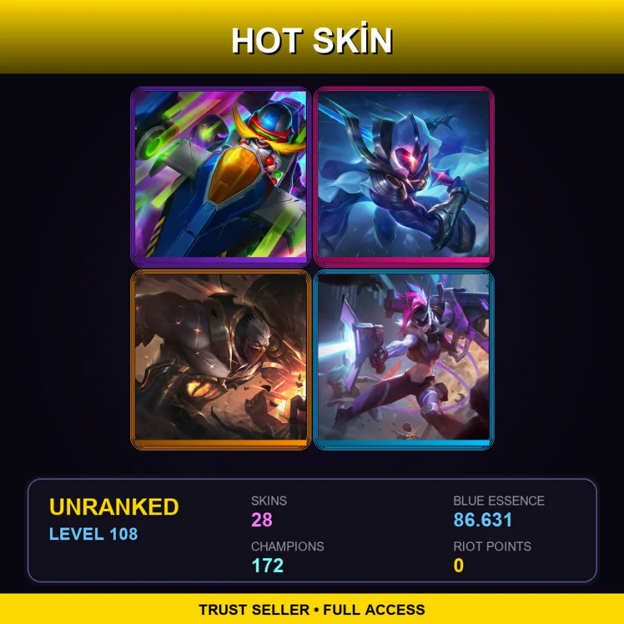 VN | Lv108 | Unranked | 28 Skin | 172 Champ