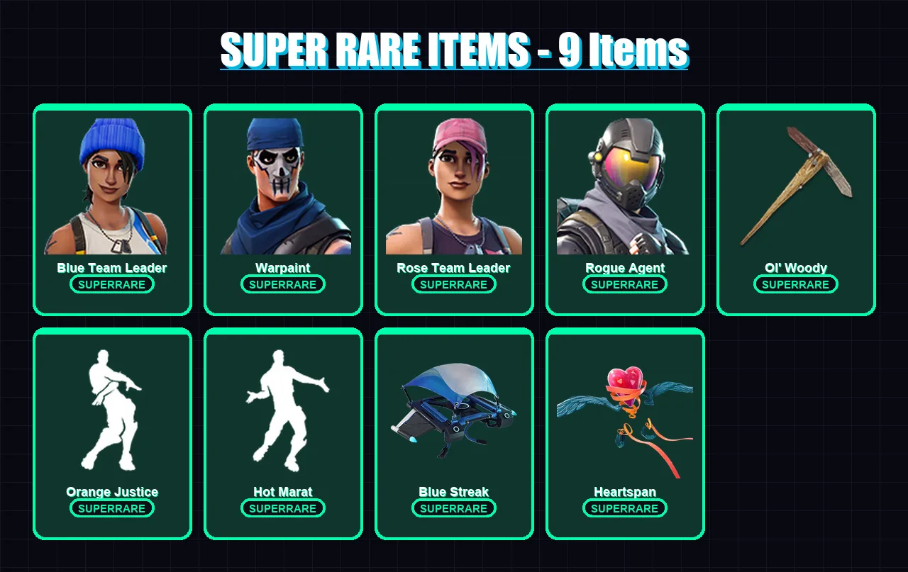 [PC/XBOX] | Blue Team Leader | Warpaint | Rose Team Leader | Rogue Agent | The Ice King | 87 skin | 82 pickaxe | 80 emote | 78 glider | Lv1112 — Fortnite account
