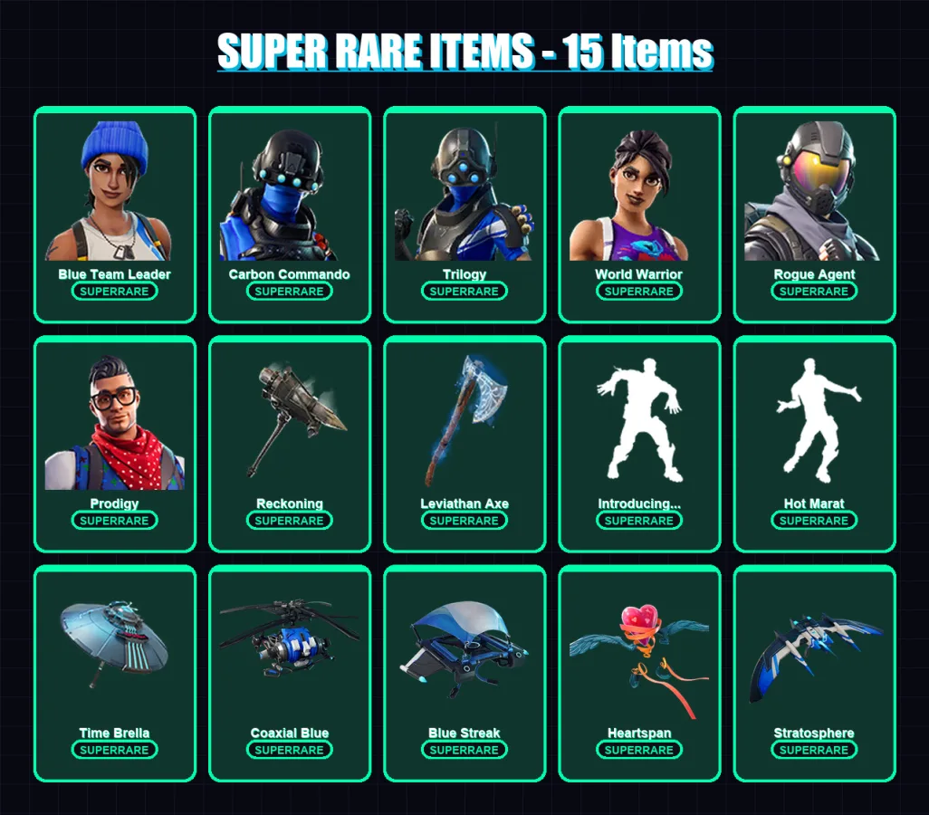 [PC/XBOX] | Blue Team Leader | Carbon Commando | Trilogy | World Warrior | Rogue Agent | 109 skin | 120 pickaxe | 119 emote | 124 glider | Lv2193 — Fortnite account