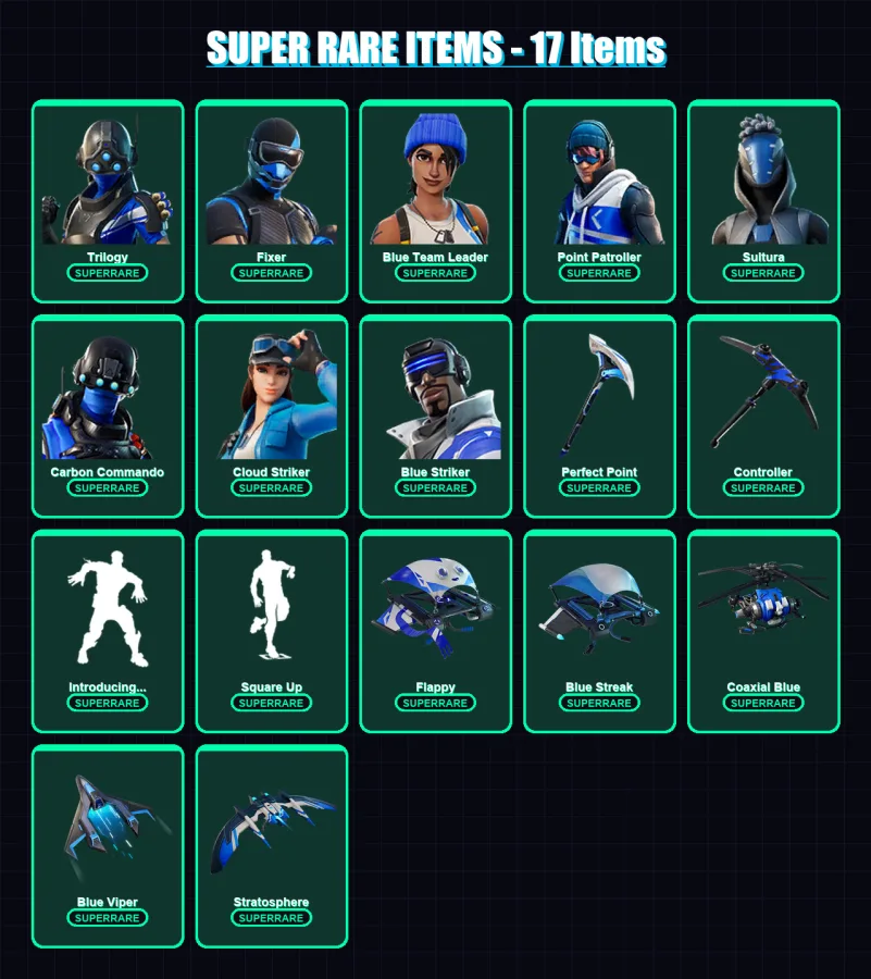 [PS4/PS5/XBOX/PC] | Trilogy | Fixer | Blue Team Leader | Point Patroller | Sultura | 17 skin | 10 pickaxe | 7 emote | 16 glider | Lv138