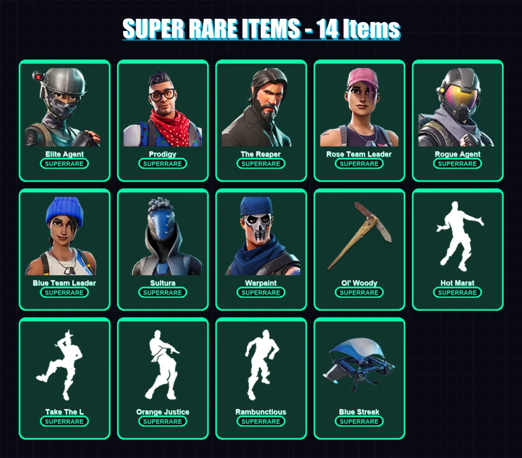 [PS4/PS5/XBOX/PC] | Elite Agent | Prodigy | The Reaper | Rose Team Leader | Rogue Agent | 92 skin | 64 pickaxe | 85 emote | 67 glider | Lv625